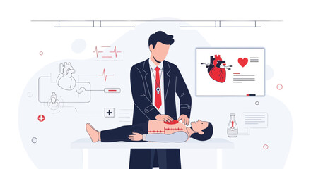 Medical Professional Performing CPR on a Patient with Cardiac Emergency Illustrated