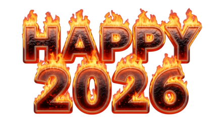 Happy 2026 flaming text isolated, new year celebration design