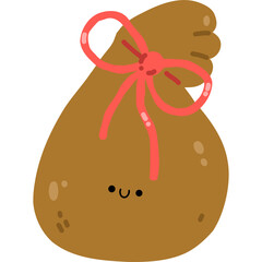 Cute christmas gift bag with red ribbon hand drawn