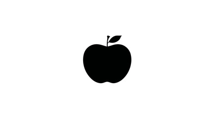 Minimalist black apple silhouette icon with a leaf on a white background. Simple graphic symbol of healthy fruit and food.