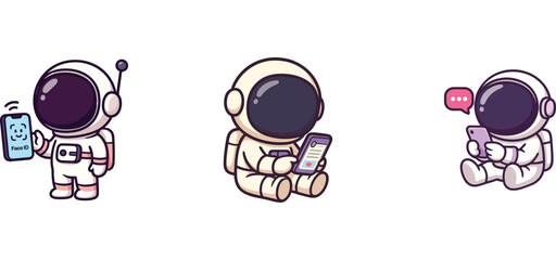 astronaut characters using phone, reading, and writing notes