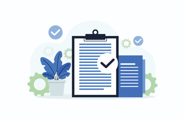 3d illustration of clipboard with check mark and plant, representing task completion, project management, and successful workflow in a modern design