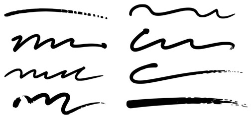 Collection of Hand-Drawn Black Brush Strokes and Lines on White Background