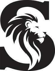 Stylized lion head integrated into the letter S on a white background alphabet