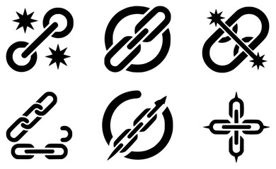 Obraz premium Collection of Six Black Chain Link Icons on White Background