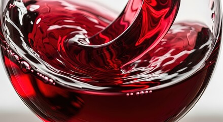 Rich red wine swirling gracefully in a clear glass, creating elegant motion and texture.