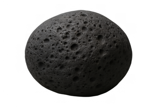 Volcanic lava rock sphere with porous texture for geology and extraterrestrial concepts on transparent background