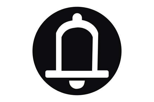 Notification Symbol: A classic bell symbol, rendered in bold black against a minimalist circular backdrop, signifies alerts, reminders, and updates.