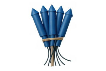 Blue fireworks rockets bundled with rope, representing celebration, explosion, festivity, and holiday events