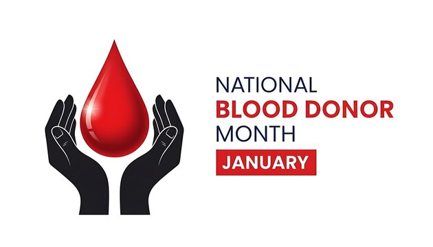 National Blood Donor Month Graphic with Hands Holding Blood Drop - Powered by Adobe