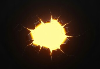 Abstract glowing light burst with jagged edges on a dark black background