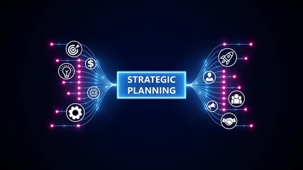 Strategic Planning and Business Development Concept. Optimization of business and production processes. Virtual network connecting service with graphical icons in various.
