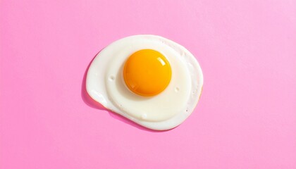 Sunny-side up fried egg on vibrant pink background, centered and minimal.