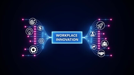 Workplace Innovation and Productivity Concept. Optimization of business and production processes. Virtual network connecting service with graphical icons in various. - Powered by Adobe