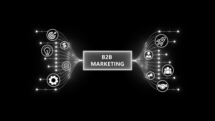 Digital B2B Marketing Strategy Concept. Optimization of business and production processes. Virtual network connecting service with graphical icons in various. - Powered by Adobe