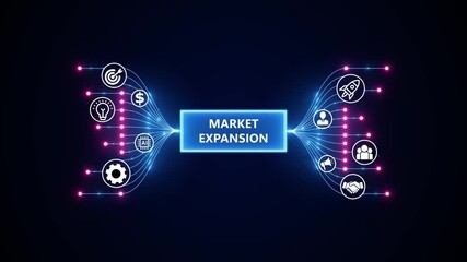 Futuristic Market Expansion Concept. Optimization of business and production processes. Virtual network connecting service with graphical icons in various. - Powered by Adobe