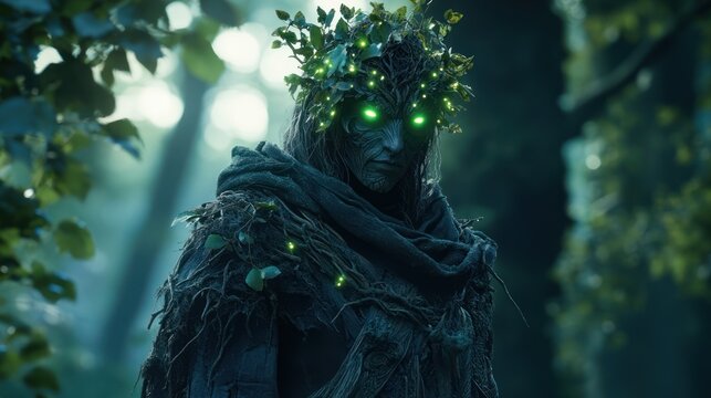 Fototapeta Forest Spirit in Gloomy Woods, Fantasy Figure, Possible Use Illustration or fantasy game art