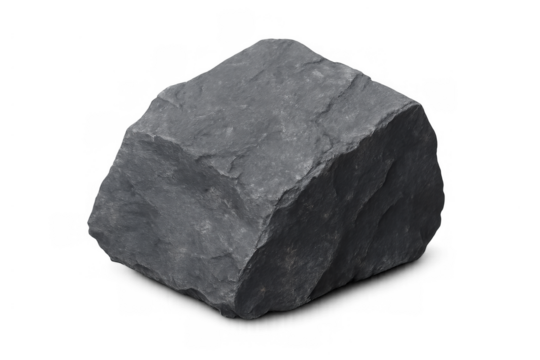 Gray mineral rock block with rough texture and hard surface isolated on a transparent background