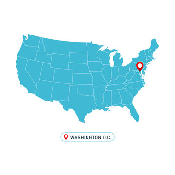 USA map with Capital Washington DC pin point isolated on white background vector illustration