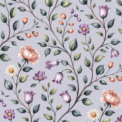 Floral pattern flowers leaves branches botanical nature design spring summer garden blossom bloom petal elegant vintage decorative backdrop wallpaper