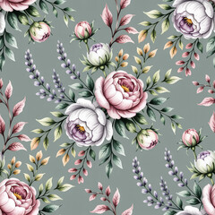 Floral pattern flowers blossoms leaves botanical nature spring summer garden design textile wallpaper background decoration elegant romantic vintage art