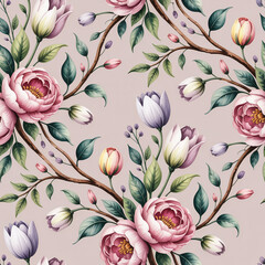 Floral pattern background wallpaper textile design seamless texture surface print fabric botanical nature spring summer garden vintage decorative art