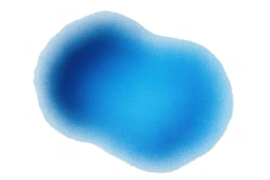 Abstract blue liquid blob with soft blurry edges on transparent background creating organic fluid shape