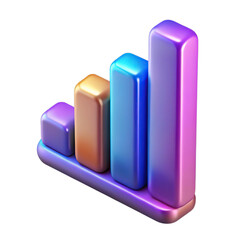 3d cartoon illustration of a colorful bar chart showing growth, isolated on transparent background
