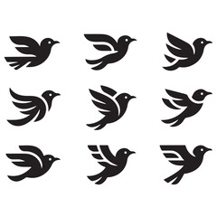 Minimalist Abstract Black Flying Bird Silhouettes on White Background
