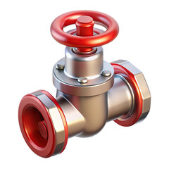 A red and silver industrial valve isolated on transparent background