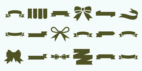Collection of Diverse Decorative Ribbons and Bows in Various Styles, Ideal for Festive Occasions, Gift Wrapping, and Creative Design Projects in Vector Format