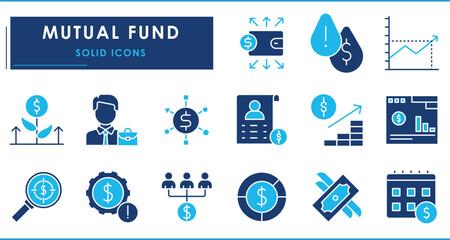 A set of flat icons related to Mutual Fund. Invest, growth, liquidity, manager, return, growth fund, portfolio, SIP, NAV, and so on.