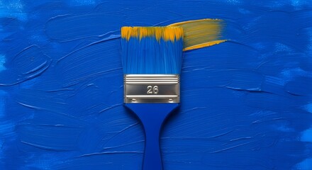 Paintbrush Applying Blue Color to Glittery Textured Background