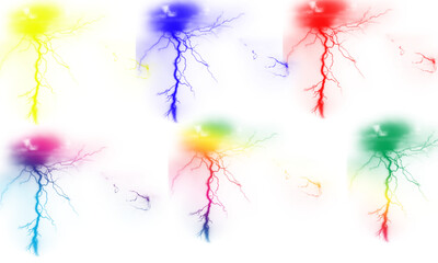 Set of colorful lightning bolts abstract vector illustration of electric discharge isolated on white background