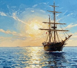 Obraz premium sailing ship at sunset