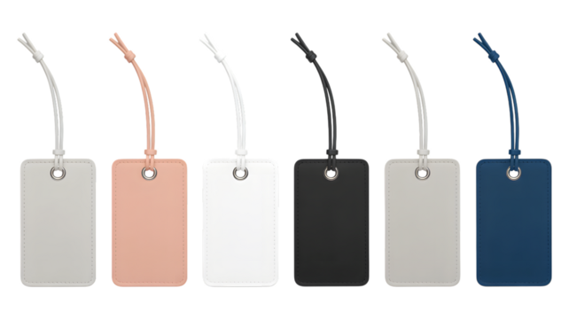 Collection of colorful blank tags with strings isolated on transparent background - Powered by Adobe