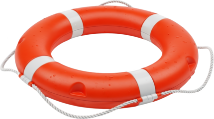 Bright orange life preserver ring with white stripes covered in small water droplets with white rope attached lifebuoy ring buoy safety ring flotation device water safety emergency equipment