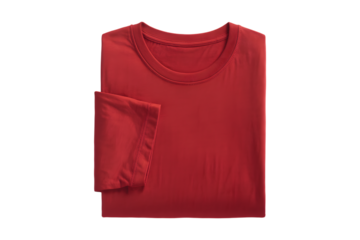 Folded red long sleeve t shirt isolated on transparent background