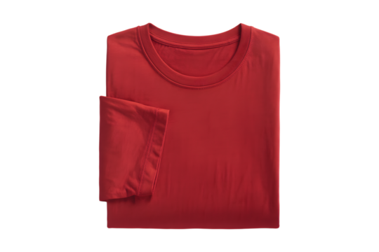 Folded red long sleeve t shirt isolated on transparent background
