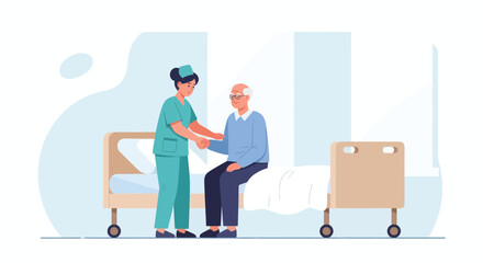 Caring Nurse Helping Senior Patient During a Medical Consultation in a Hospital Room Setting