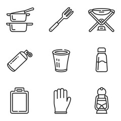 Nine icons for camping and outdoor cooking essentials Keywords: camping, outdoor, cooking, icons