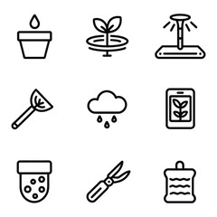 Plant Care and Growth Icons Set on White Background vector illustration
