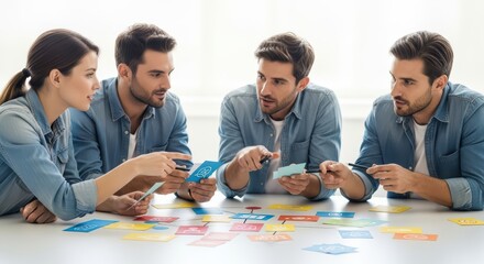 Group of young caucasian adults collaborating on a creative project