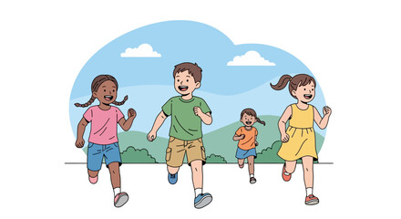 Fototapeta premium Energetic Children Running Outdoors in a Vibrant Illustration for Educational Materials and Promoting Active Lifestyles for Youth and Childhood Development