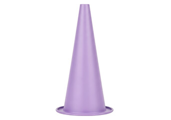 Vibrant purple traffic cone standing upright as a warning or marker