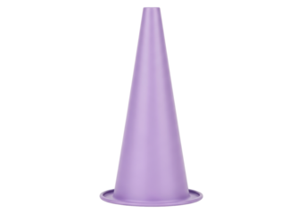 Vibrant purple traffic cone standing upright as a warning or marker