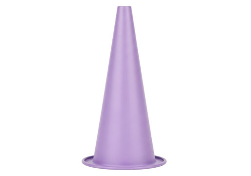 Vibrant purple traffic cone standing upright as a warning or marker