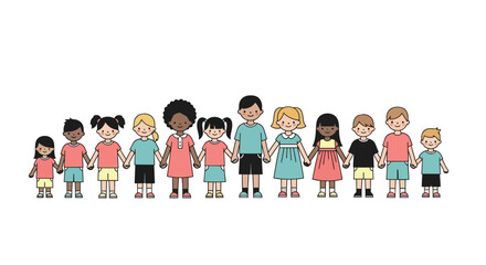 Diverse group of children holding hands illustrating global unity, friendship, and cultural harmony, ideal for educational materials, social campaigns, or multicultural projects.