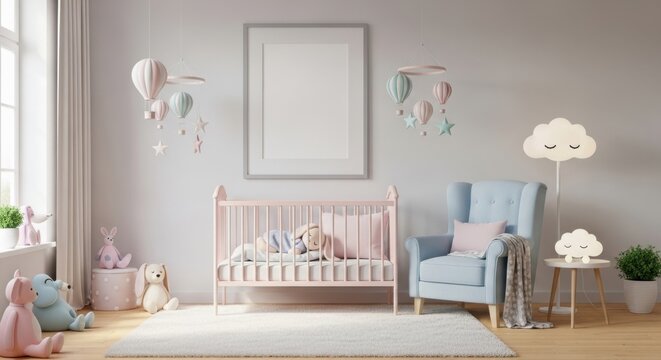 Cute and Cozy Nursery Room with Pastel Decor and Soft Toys for Baby Comfort