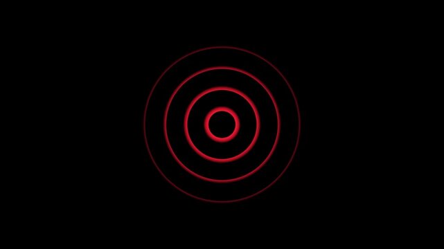  Neon Red Concentric Circles Pulsating and glowing on Black Background, circle wave animation. spiral radio wave station signal motion on black